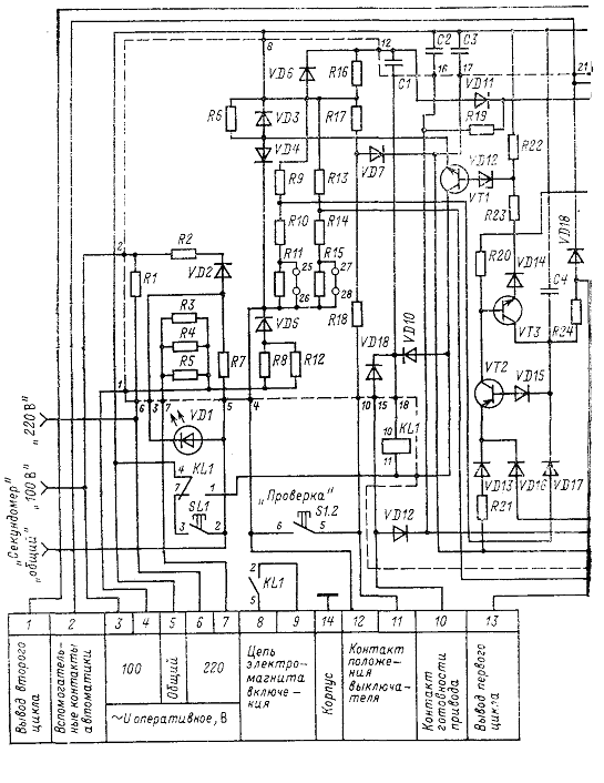 Электрическая принципиальная схема устройства автомати­ческого повторного включения типа АПВ-2П