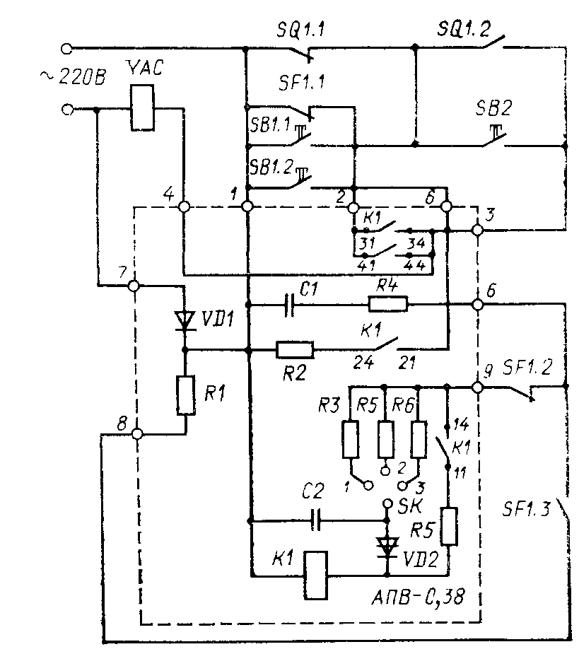 Принципиальная электрическая схема устройства АПВ-0,38